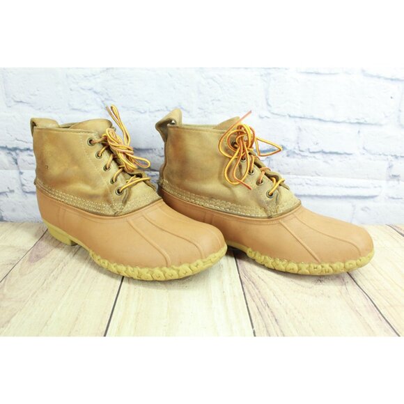 LL Bean Women's Yellow Leather Lace Up Unlined Ankle Duck Boots Size 10 M - Picture 3 of 9
